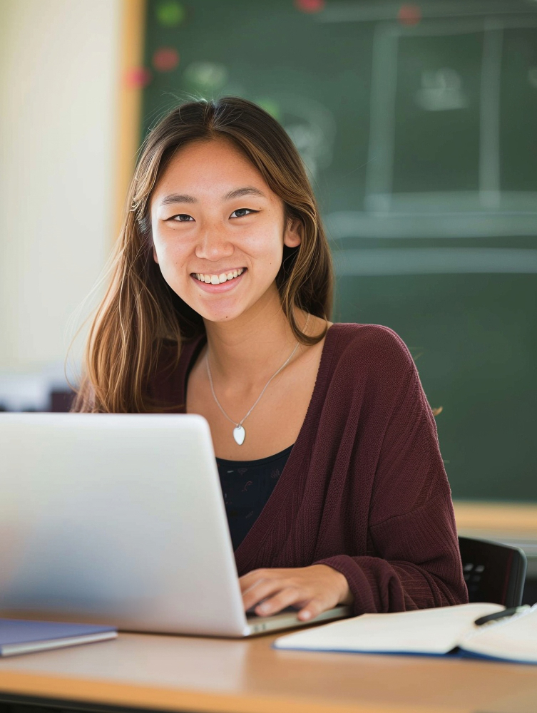 Smiley teacher in classroom